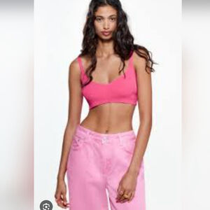 Zara Hot Pink Ribbed Bralette NWT